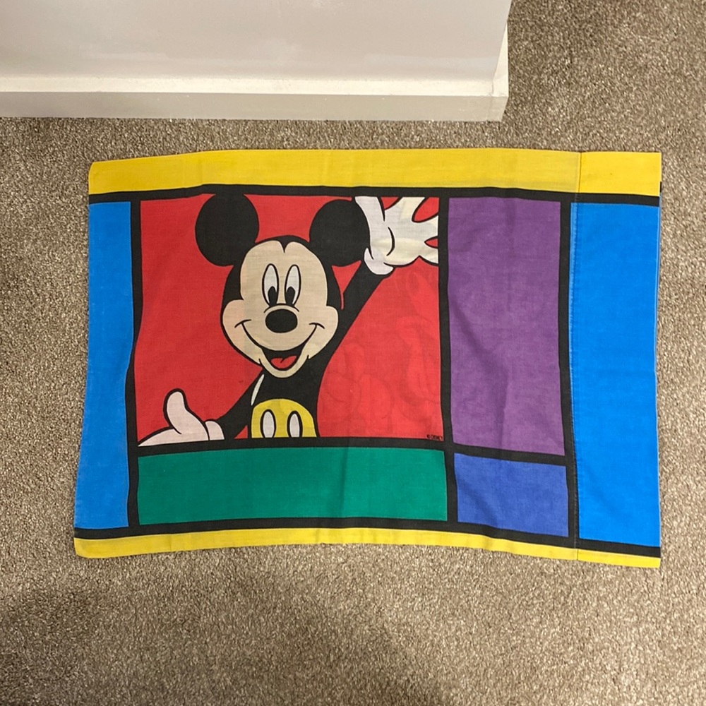 Vintage 80s 90s Disney Mickey Mouse & Goofy Pillowcase Colorblock